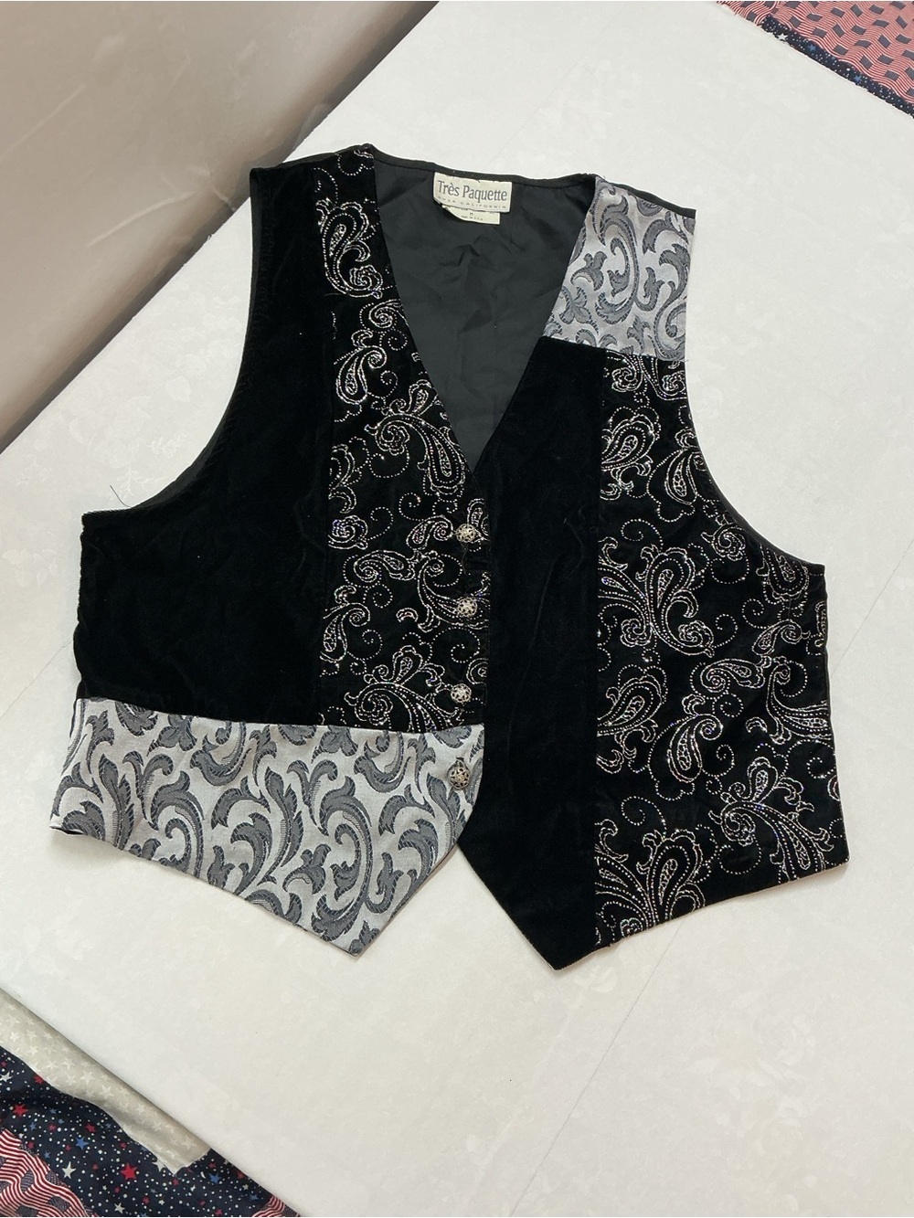 Vintage Black & Silver Paisley Velvet Vest - Women